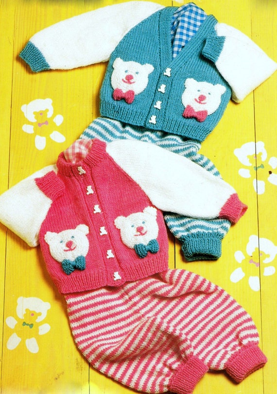 Vintage Knitting Pattern Baby Teddy Face Cardigan Striped Leggings Set Pdf Instant Digital Download Teddy Bear Motifs Boy Or Girl Vintage Knitting Pattern Baby Teddy Face Cardigan Striped Leggings Set Pdf Instant Digital Download Teddy Bear Motifs Boy Or Girl