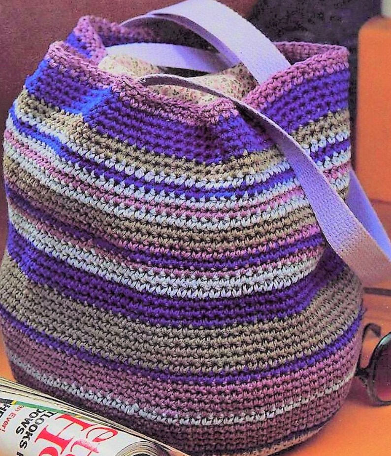 Vintage Crochet Pattern 16 Large Striped Shopping Tote | Etsy