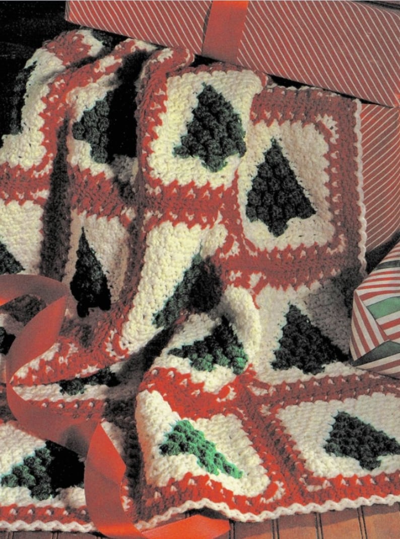Vintage Crochet Pattern Cluster Stitch Christmas Trees Afghan Etsy