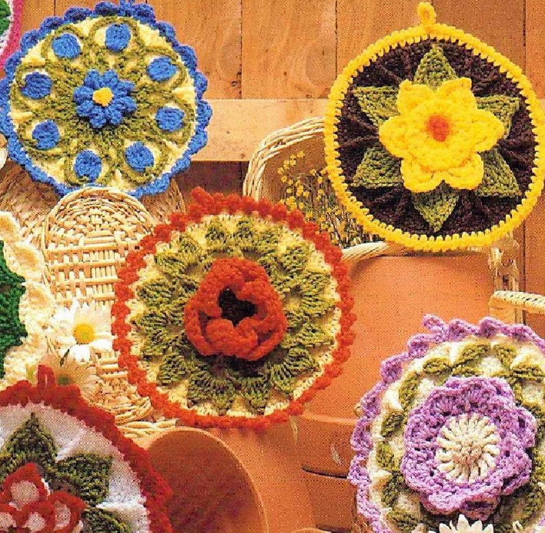 Vintage Crochet Pattern Pretty Flower Garden Potholders PDF Etsy Canada