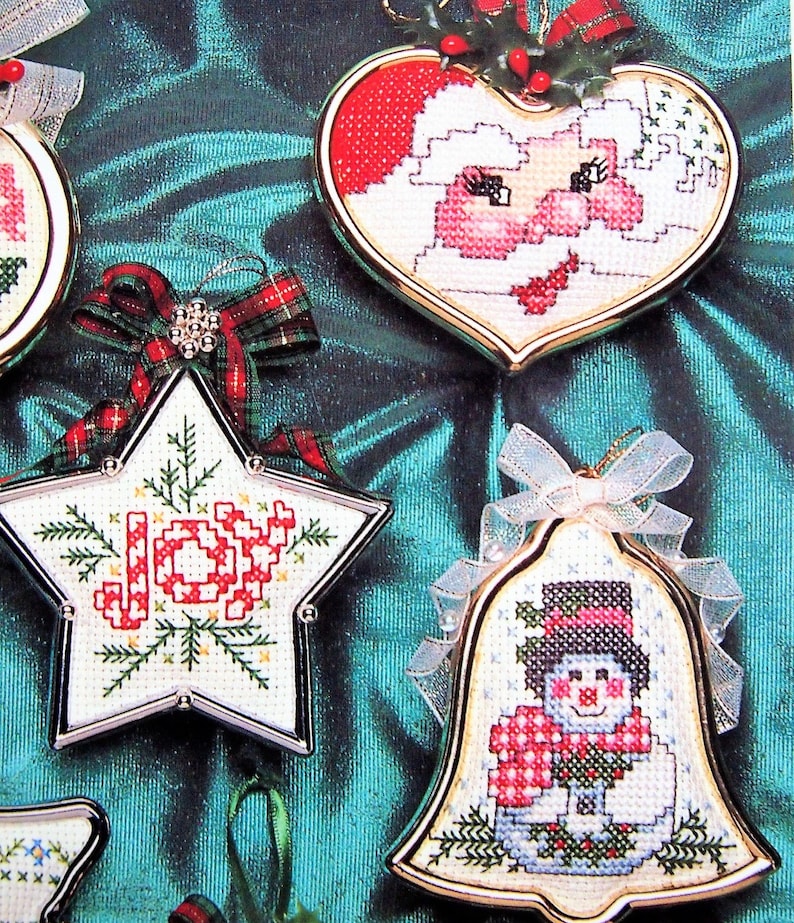 Vintage Cross Stitch Patterns Mini Framed Christmas Ornaments Etsy