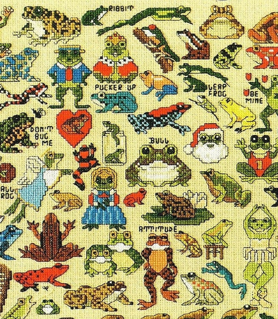 Vintage Cross Stitch Patterns Cute Mini Frog Motifs Pdf Etsy