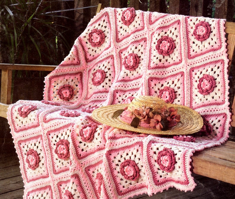 Vintage Crochet Full Bloom Roses Afghan Pattern PDF Instant Etsy