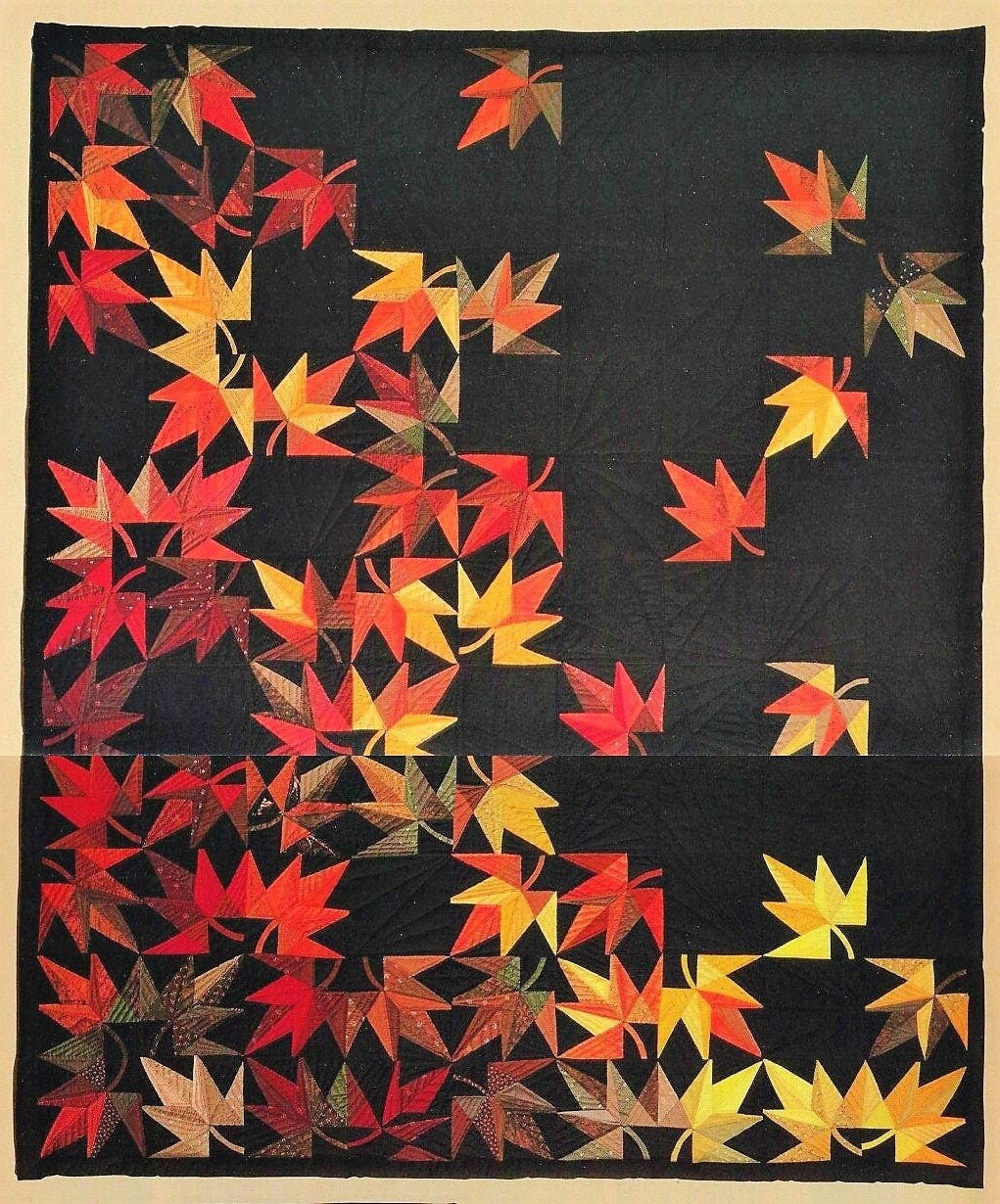 Vintage Sewing Pattern Windy Autumn Falling Leaves Patchwork Bed Quil…