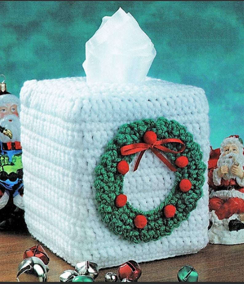 Vintage Crochet Pattern Christmas Wreath Tissue Box Cover Etsy