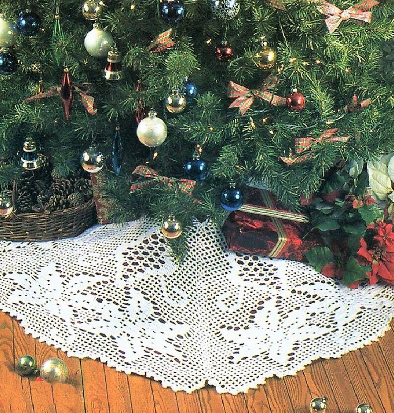 Vintage Crochet Pattern Christmas Poinsettia Tree Skirt PDF Etsy