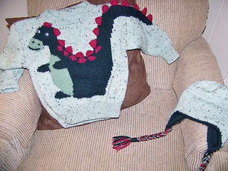 Vintage Knitting Pattern Kids Boys Dinosaur Sweater PDF Etsy
