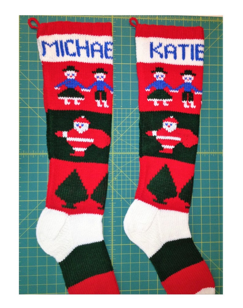 Vintage Christmas Stocking Knitting Pattern Retro Personalized 1940s Nostalgic Design Children Santa Trees PDF Instant Digital Download