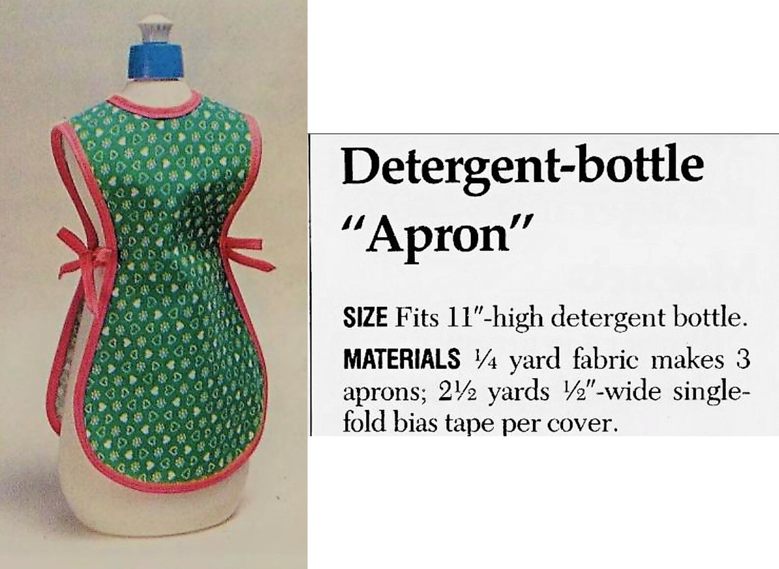 Vintage Sewing Pattern Dish Soap Detergent Bottle Apron PDF Etsy