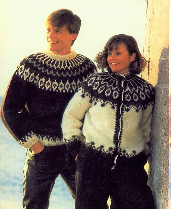 Vintage Knitting Pattern Retro Sweaters His and Hers Pullover or Cardigan Pattern PDF Instant download Icelandic Yarn