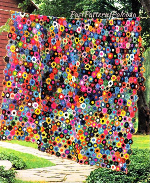 Vintage Crochet Pattern Pretty Field of Meadow Flowers Afghan Pattern…