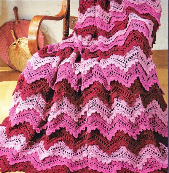 Vintage Crochet Pattern Ripple Afghan Pattern PDF Instant Digital Download Chevron Zig Zag Lace Blanket 63x72 2 Ply or 5 Ply