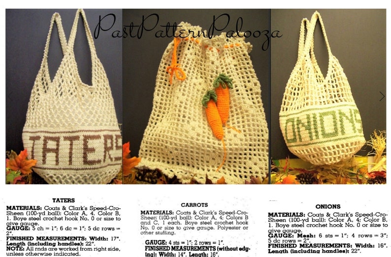 Vintage Crochet Pattern Mesh Produce String Bags Onions Taters Etsy