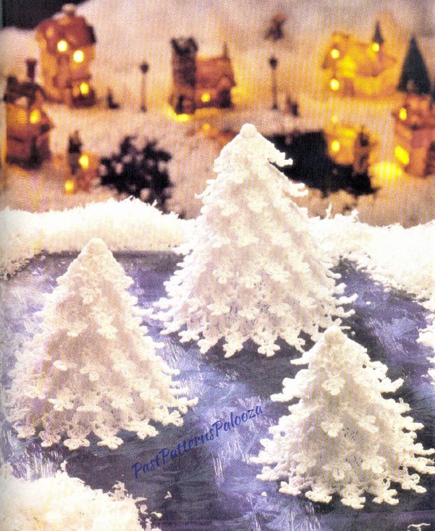 Vintage Thread Crochet Pattern 4-6" Lacy White Christmas Trees 3…