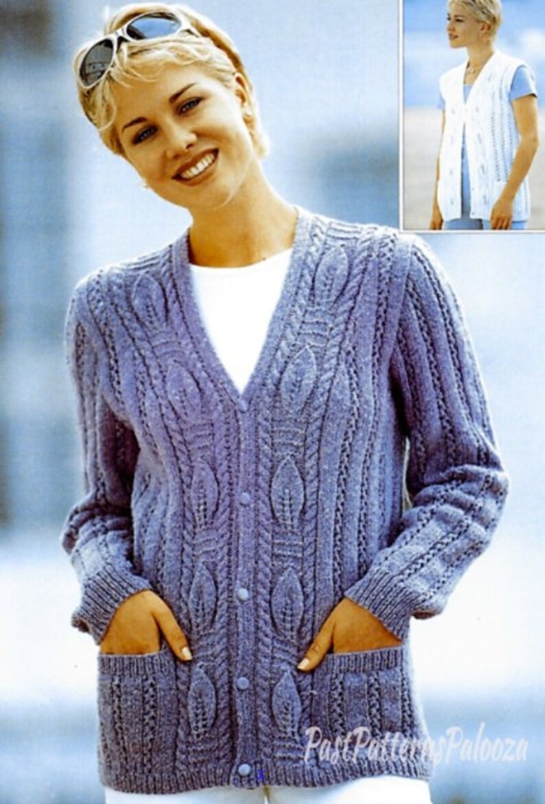 Vintage Knitting Pattern Womens Knit Leaf Border Cardigan | Etsy