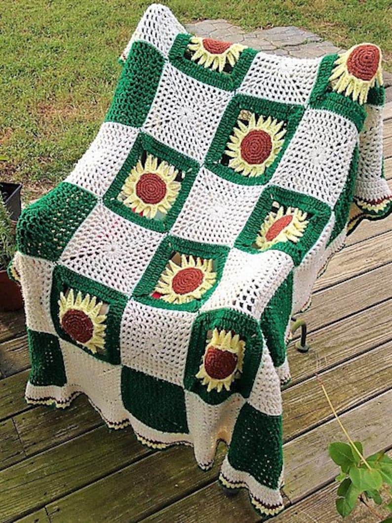 Sunflower free crochet pattern beginner level afghan shinemaz