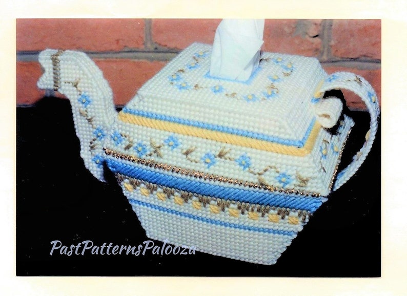 Vintage Plastic Canvas Pattern Pretty Tea Pot Tissue Box Cover Etsy