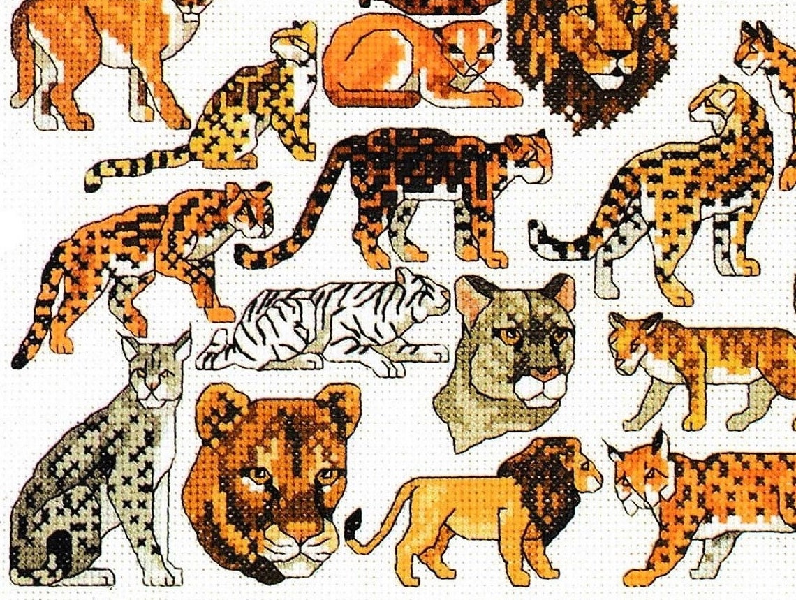 Vintage Cross Stitch Patterns Mini Wild Cat Big Cats Motifs Etsy