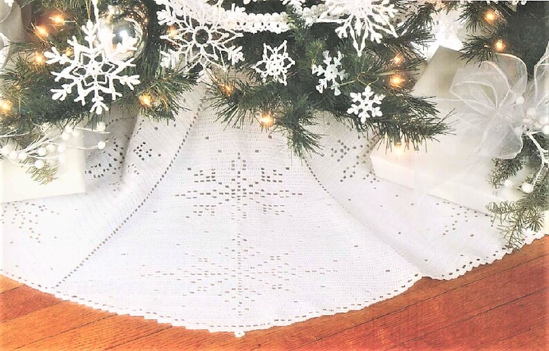Vintage Filet Crochet Pattern Christmas Snowflake Tree Skirt Etsy