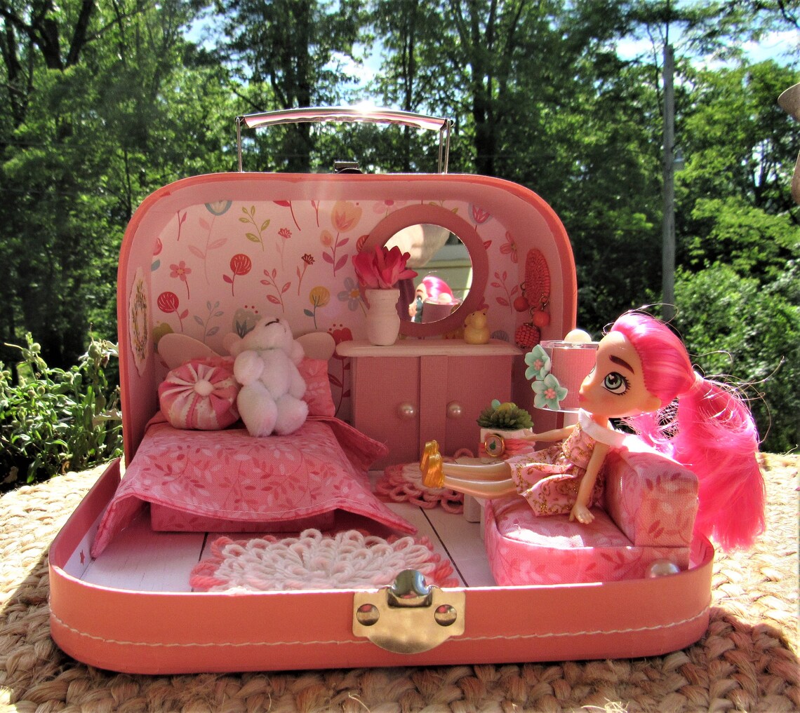 Suitcase Doll House butterflies and Flowers Etsy