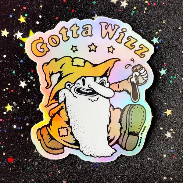 Gotta Wizz Beer Wizard Vinyl Holographic Sticker 70s Pinball R.Crumb