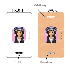Tarjetas didácticas bilingües en hmong: inglés, hmong blanco y mong leng para niños pequeños, preescolares, niños de jardín de infantes, adultos, inglés como segundo idioma, colores, formas y tarjetas parlantes