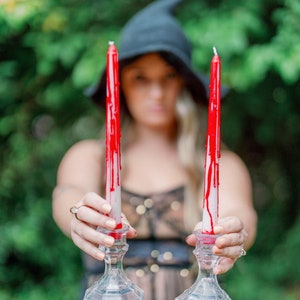 Dripping blood taper candle sticks set of two