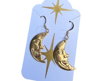 Celestial/whimsigoth/ Man In The Moon Brass Charm Earrings