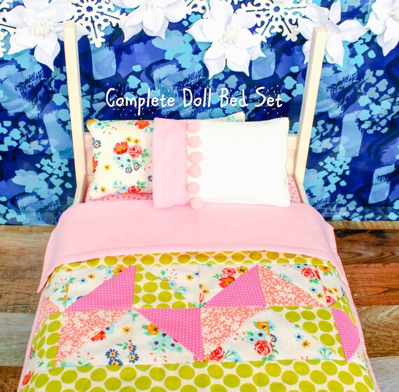 18 Doll Bedroom Accessories Complete Bed Set For American Girl Pink Doll Blanket And Pillow