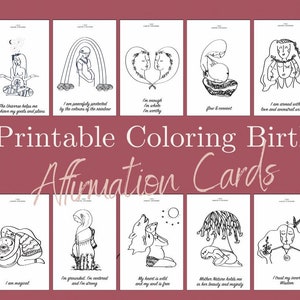 Cartes imprimables d'affirmation de coloration de naissance. Affirmations positives de naissance.
