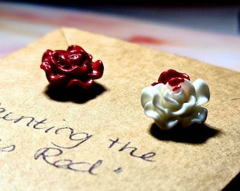 Red and White Rose Earrings
