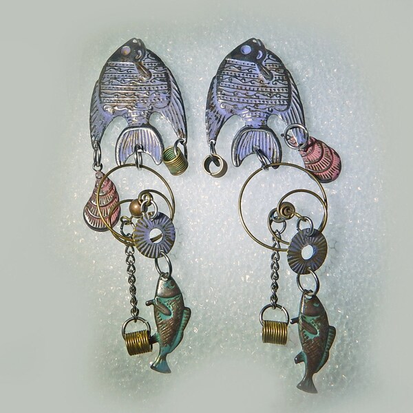 Fish Earrings Dangle   Woman Fish Earrings  Aluminum Wire Earrings    Blue Fish Earrings   Lightweight Statement Earrings