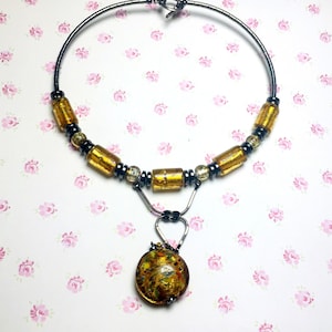 Colorful Murano Glass Bead Necklace with Lampwork Pendant, Venetian Italian Jewelry Gift