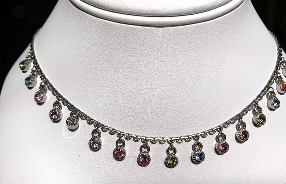 Rainbow Rhinestone Necklace   Cluster Gemstone Ne… - image 3