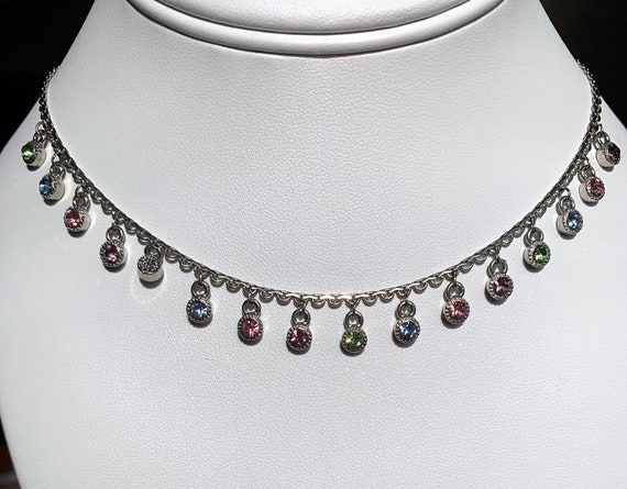 Rainbow Rhinestone Necklace   Cluster Gemstone Ne… - image 2