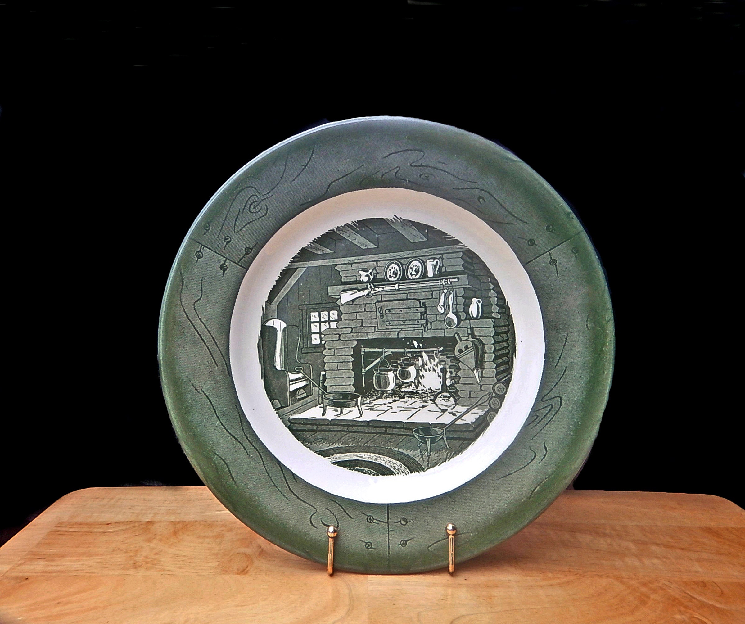 Green Transferware Plates Vintage Ceramic Dinner Plate Etsy