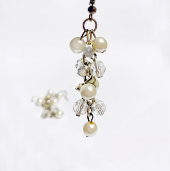 Long White Earrings, Chunky Crystal Earrings, Whi… - image 1