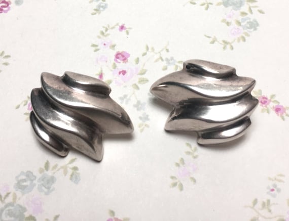 925 Solid Sterling Silver Earrings, Chunky Silver… - image 1