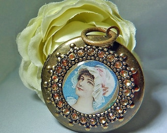 Colar com medalhão de cobre multi-foto vitoriano com pingente