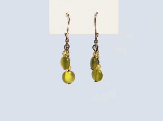 Lime Green Earrings, Small Crystal Earrings, Tran… - image 1