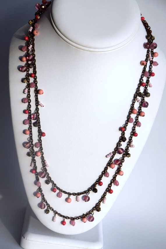 Multi Strand Seed Bead Necklace,  Multi Colored Be