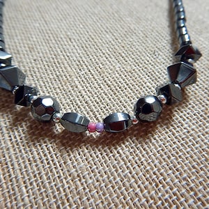 Hematite Necklace  Vintage Unisex Positive Energy Stone Bead Necklace     Mens Beaded Necklace    Anxiety Necklace