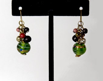 Olive Green Earrings,  Cascading Earrings,  Waterfall Earrings