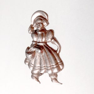 1940s Unique Dutch Girl Sterling Silver Pin Brooch Antique Figurine Jewelry