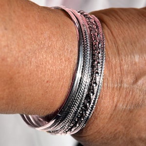 Silvertone Metal Bangle Bracelet Set of 9 - Mixed Layered Look