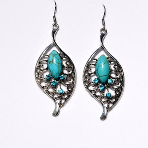 Elegant Aqua Drop Earrings with Turquoise Teardrop Filigree Design
