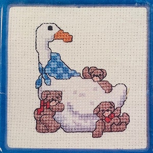 Duck and Teddy Bear Vintage Cross Stitch Kit for Adults - DIY Animal Craft