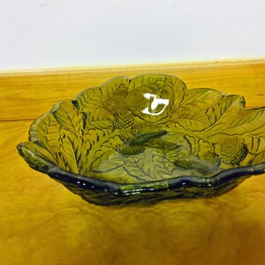 Vintage Indiana Green Loganberry Carnival Glass Bon Bon Dish, Iridescent Candy Bowl