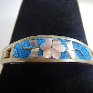 Vintage Mexican Silver Bracelet with Abalone Shell for Girls and Women