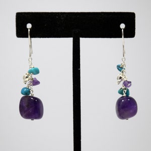 Grote sterlingzilveren donkerpaarse amethist vintage oorbellen, drop sieraden cadeau bruidsmeisje